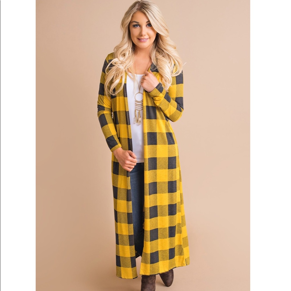 Mustard Plaid Duster Cardigan